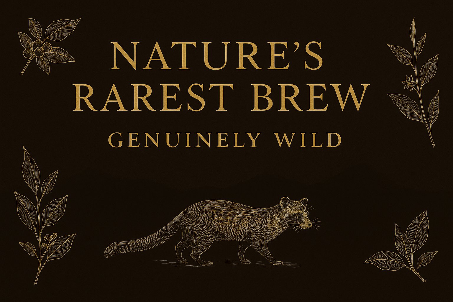Elegant illustration of a wild civet walking through the forest — Gayo Wild's commitment to cage-free, ethical Kopi Luwak sourcing