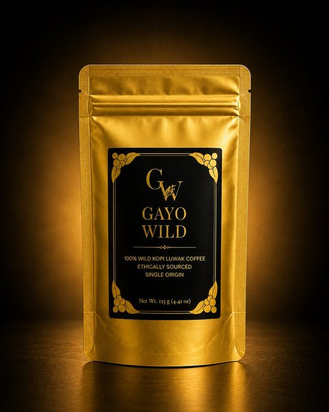 The Connoisseur by Gayo Wild — 100% wild Kopi Luwak coffee, 125g gold pack front