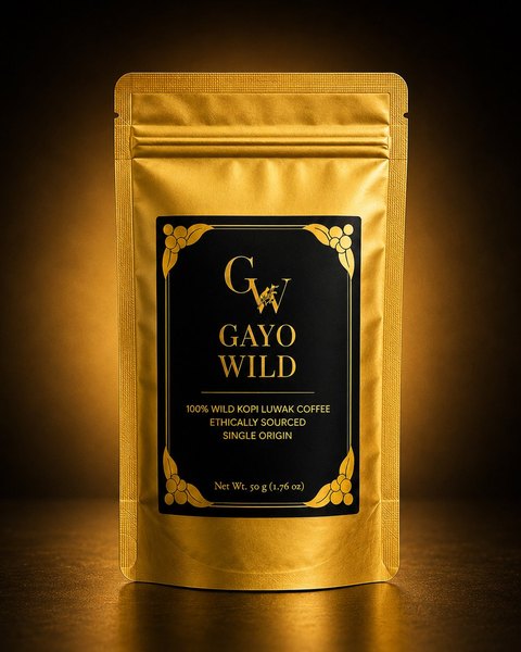 The Discovery by Gayo Wild — 100% wild Kopi Luwak coffee, 50g gold pack front