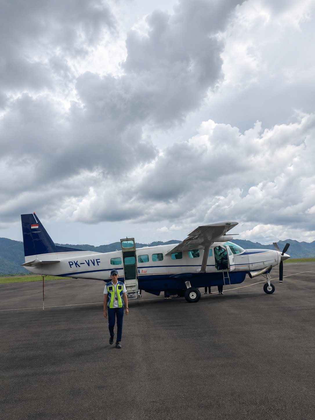 A small aircraft on the remote airstrip serving the Gayo Highlands