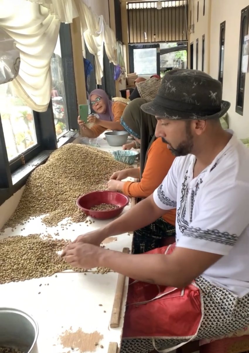 Green coffee beans hand-sorted bean by bean at the farm in the Gayo Highlands