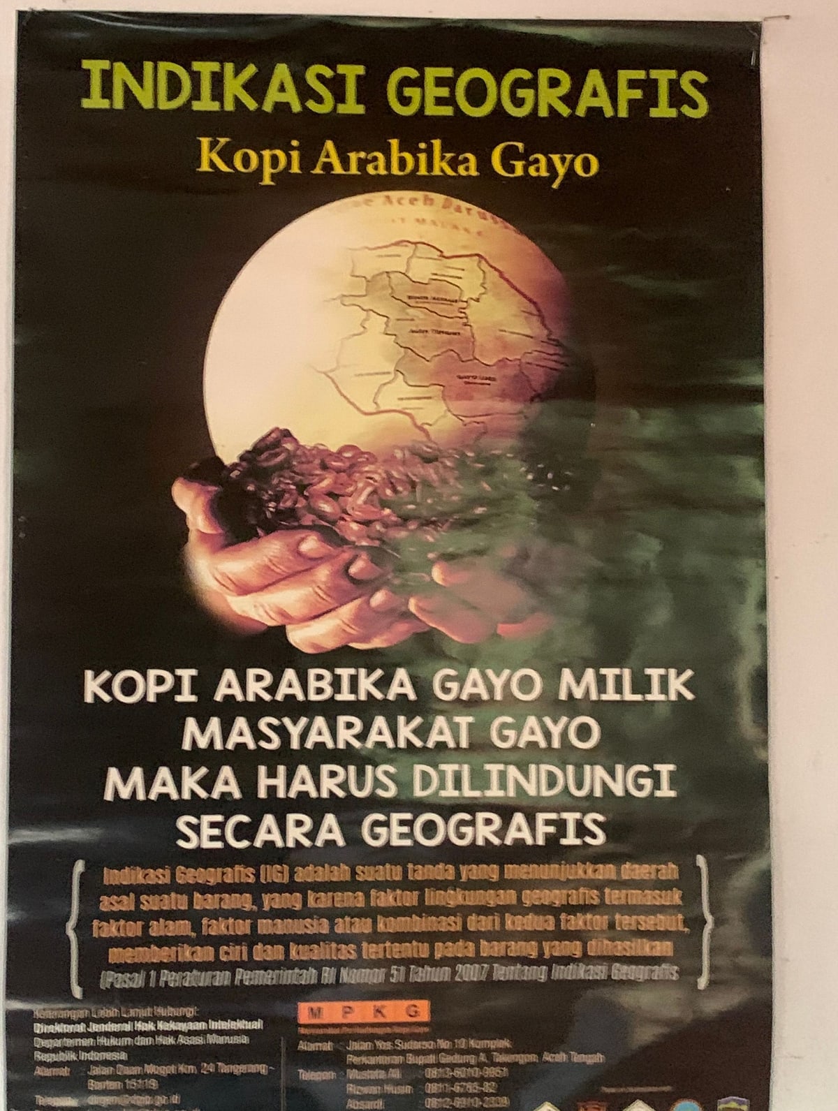 Indonesian government poster announcing the protected Geographical Indication for Gayo Arabica coffee